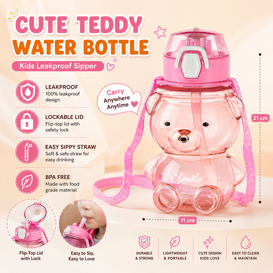 Cute Teddy Bear Water Bottle Kids Leakproof Sipper