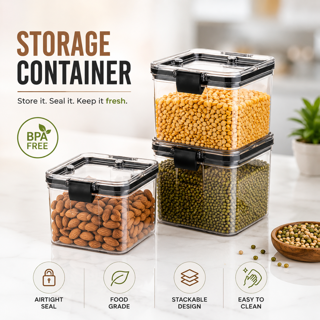 Airtight Food Storage Containers Leakproof Kitchen Organizer