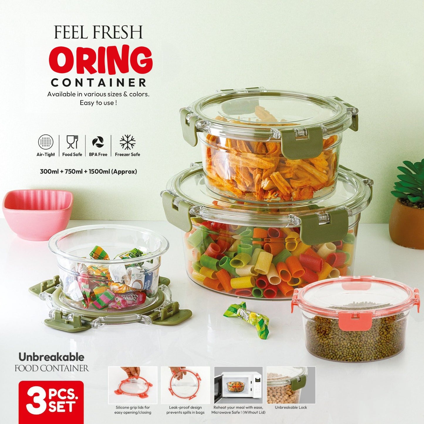 Round Airtight Food Storage Containers Leakproof Kitchen Set