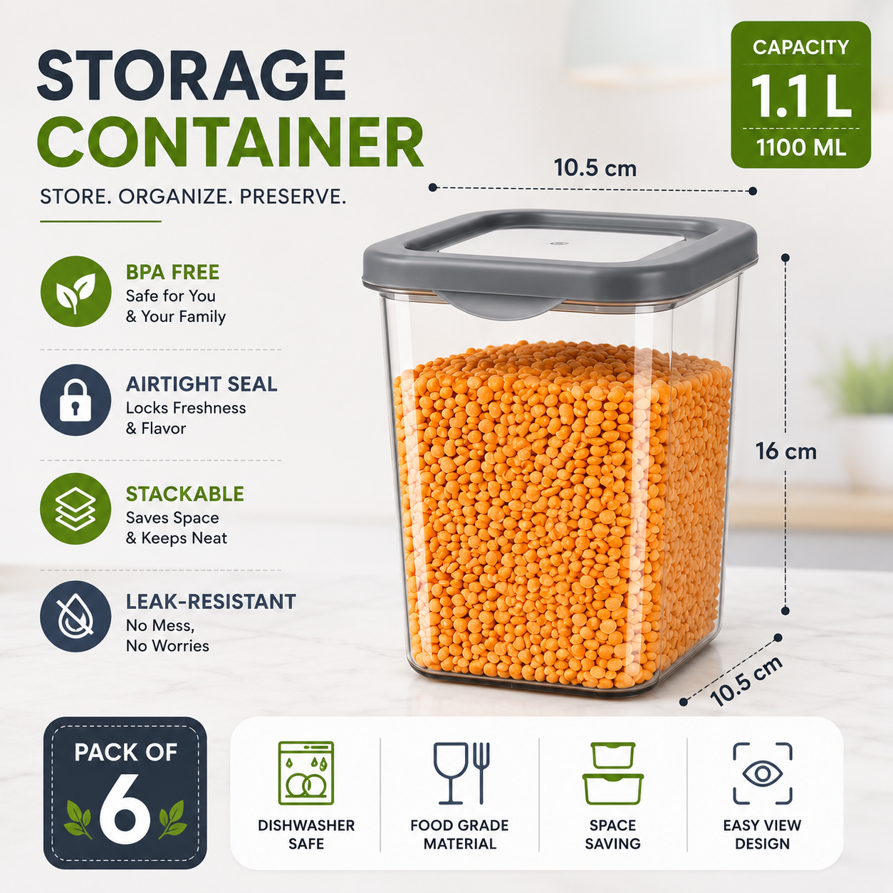 Airtight Kitchen Storage Container Set Pack of 6