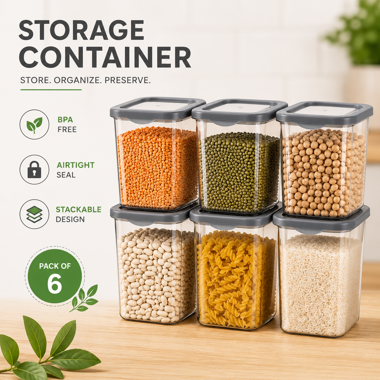 Airtight Kitchen Storage Container Set Pack of 6