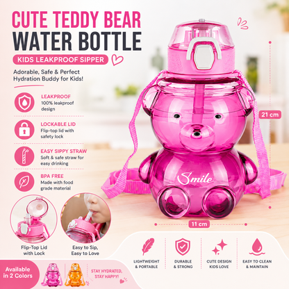 Cute Teddy Bear Water Bottle Kids Leakproof Sipper