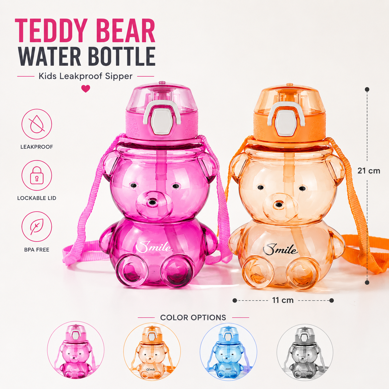 Cute Teddy Bear Water Bottle Kids Leakproof Sipper