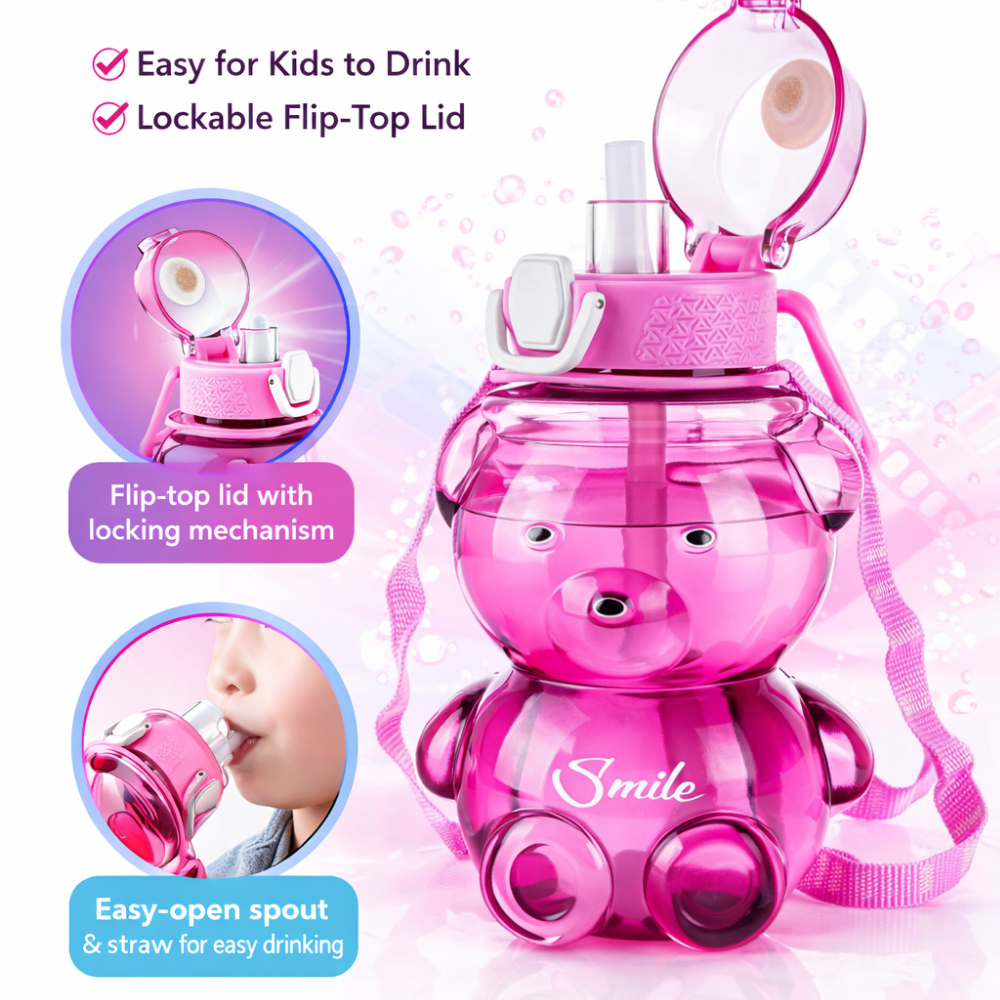 Cute Teddy Bear Water Bottle Kids Leakproof Sipper