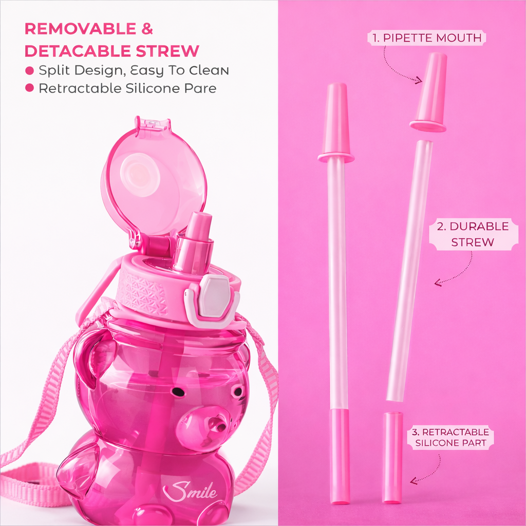 Cute Teddy Bear Water Bottle Kids Leakproof Sipper