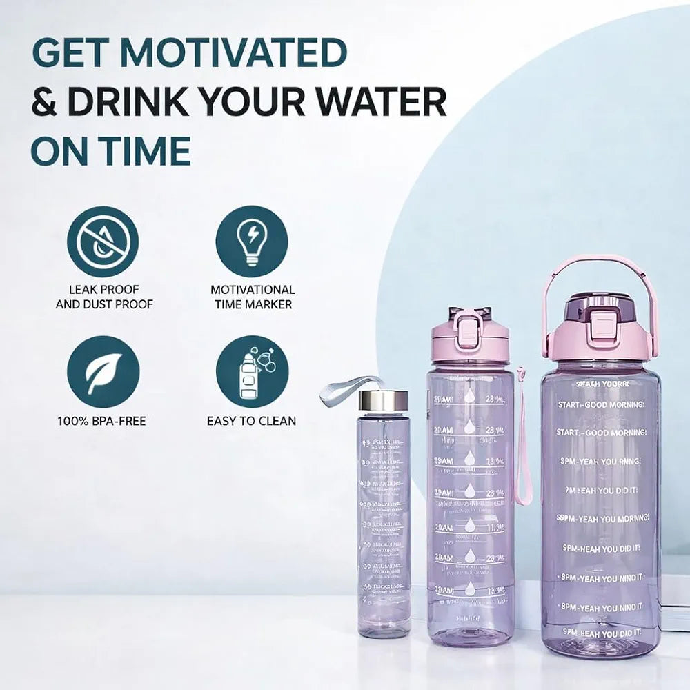 Motivational Water Bottle Set Leakproof BPA-Free Gym Bottles (Set of 3)
