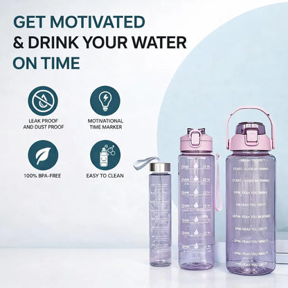 Motivational Water Bottle Set Leakproof BPA-Free Gym Bottles (Set of 3)