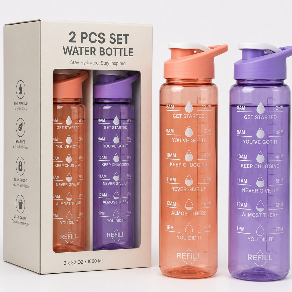 Motivational Time Marker Water Bottle Leakproof BPA-Free (Set of 2)