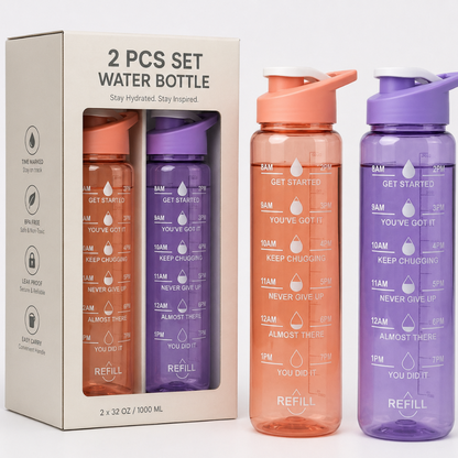 Motivational Time Marker Water Bottle Leakproof BPA-Free (Set of 2)