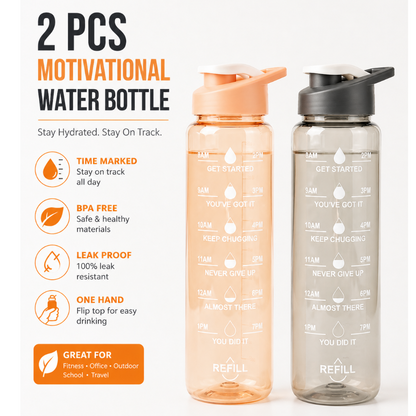 Motivational Time Marker Water Bottle Leakproof BPA-Free (Set of 2)