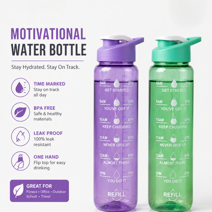 Motivational Time Marker Water Bottle Leakproof BPA-Free (Set of 2)