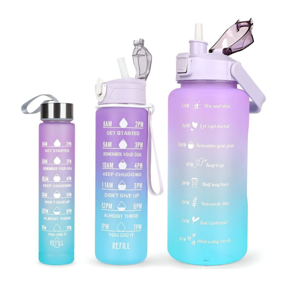 Motivational Gradient Water Bottle Set of 3 Leakproof